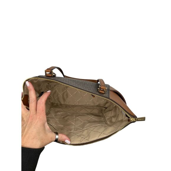 MICHAEL KORS Charlotte Large MK Signature Leather Top-Zip Tote Brown - Picture 7 of 13